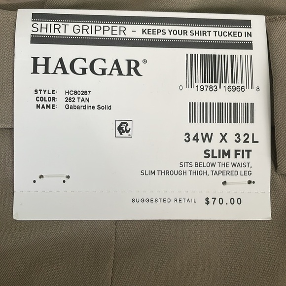 Haggar Men's Slim Fit Stretch Cool Pro 18 Tan Chino Dress Pants - Picture 7 of 8